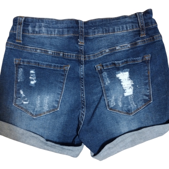 KanCan Rolled Hem Heavy Distressed Shorts - Picture 5 of 5